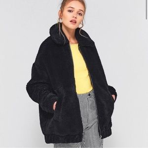 Urban Outfitters Black Zip Up Teddy Jacket NWT